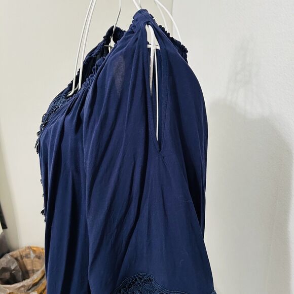 Melissa Paige Woman Top 1X Plus Navy Cold Shoulder Cut Out Lace Feminine Fairy - Picture 14 of 16